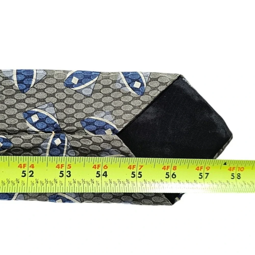 Vintage Oscar de la Renta Silk Tie Mens Grey Blue‎ Geometric Couture Collection